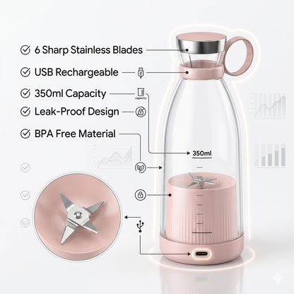 FurGlyph™ Portable Mini Juice Blender Bottle (USB Rechargeable)