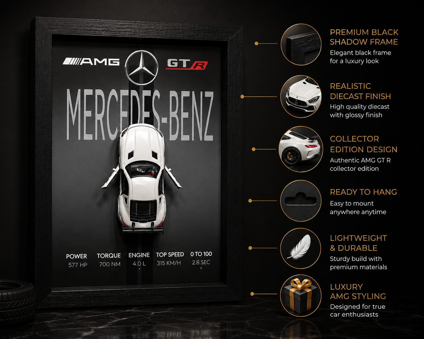 Mercedes-Benz AMG GT R 3D Diecast Wall Frame – Premium Sports Car Decor